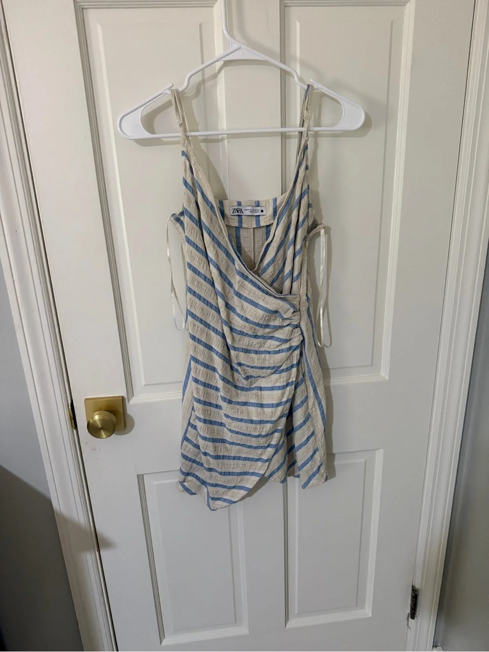 Zara Yellow & Blue Striped Wrap Mini Dress - Picture 2 of 3